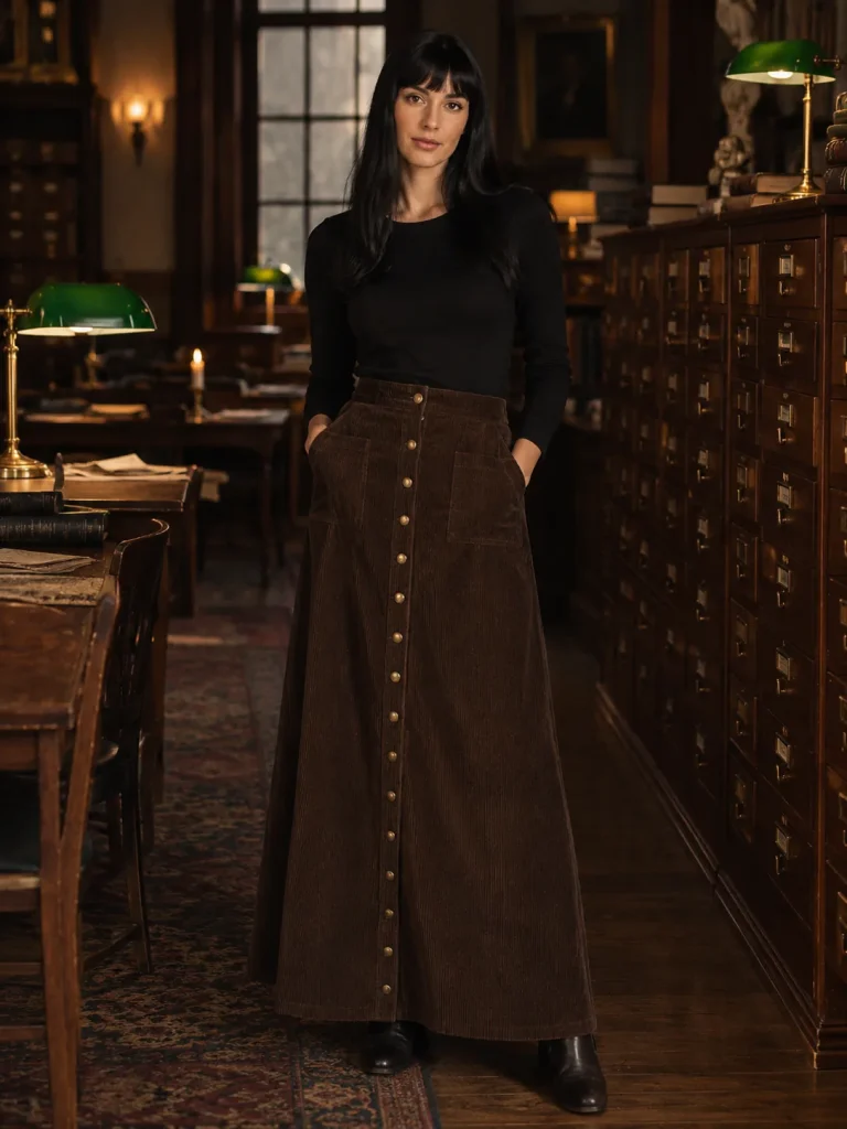 Archive Cord Button Skirt, worn