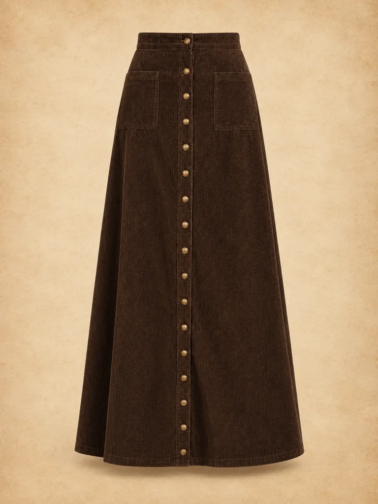 Archive Cord Button Skirt, front view