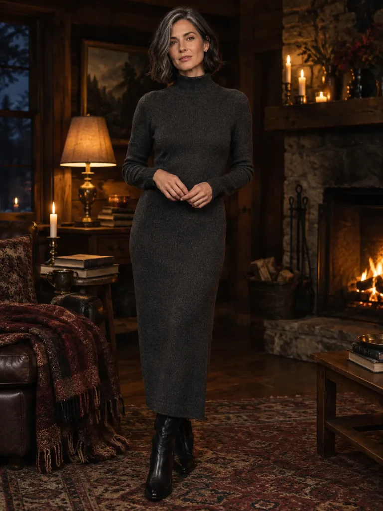 Candle Ash Rib Knit Dress, worn