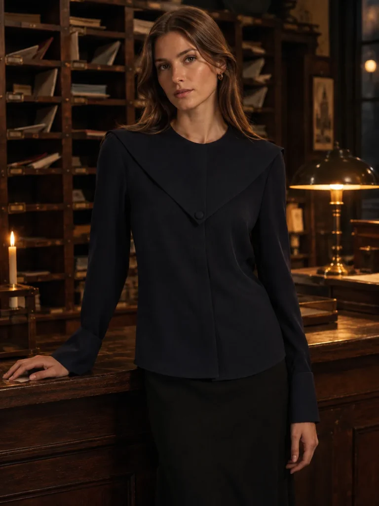 Envelope Collar Blouse, worn