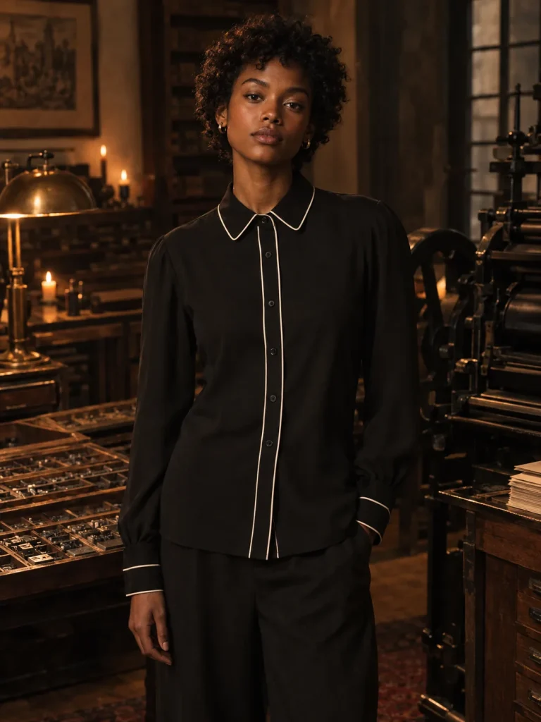 Letterpress Piped Blouse, worn
