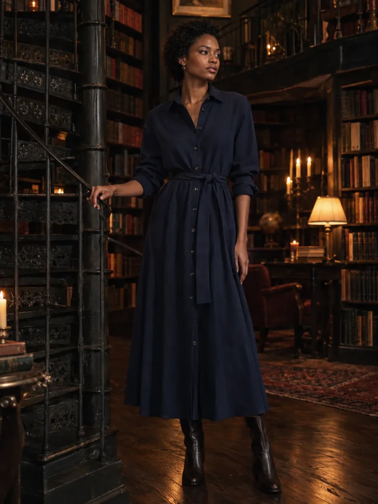 Midnight Library Shirt Dress, worn
