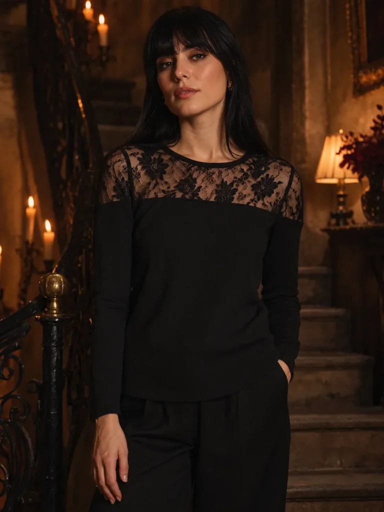 Nocturne Lace Yoke Top, worn