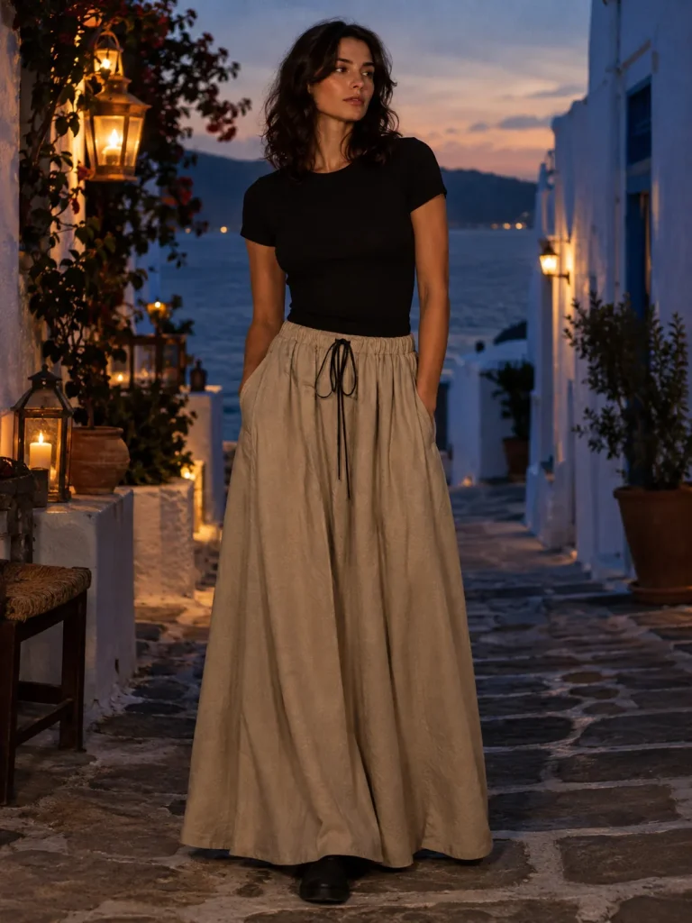 Parchment Drawstring Maxi, worn