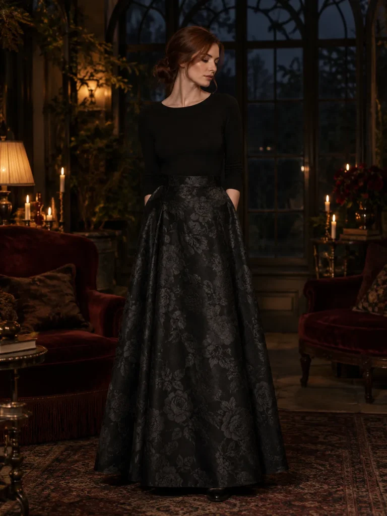 Twilight Jacquard A-Line Skirt, worn